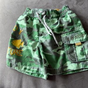Baby GAP Yellow and Green Elastic Waist Toddler swim trunks 18-24